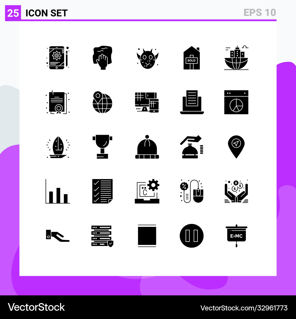 25 universal solid glyphs set for web and mobile vector image