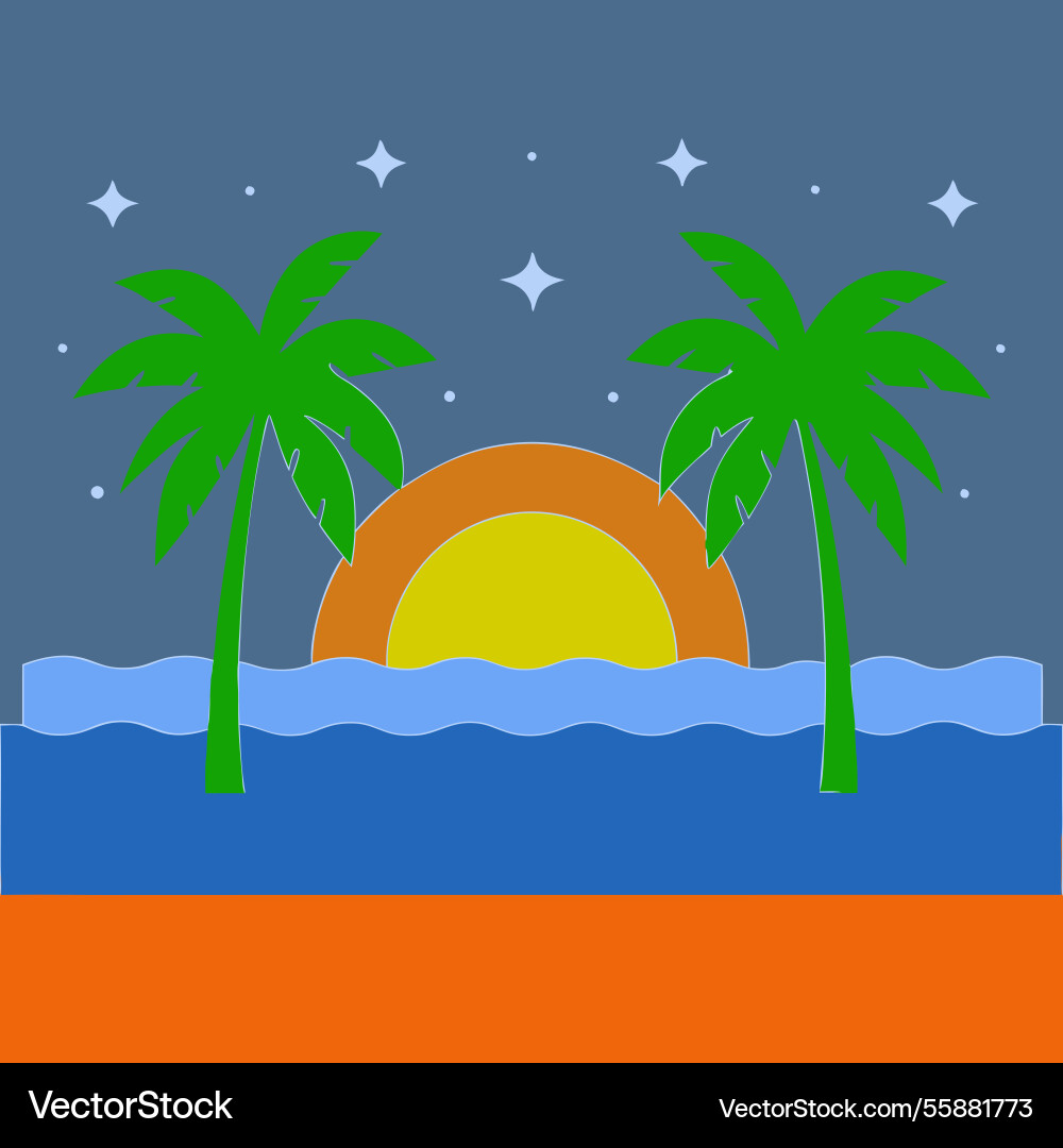 A retro beach with waves palm trees and synth Vector Image