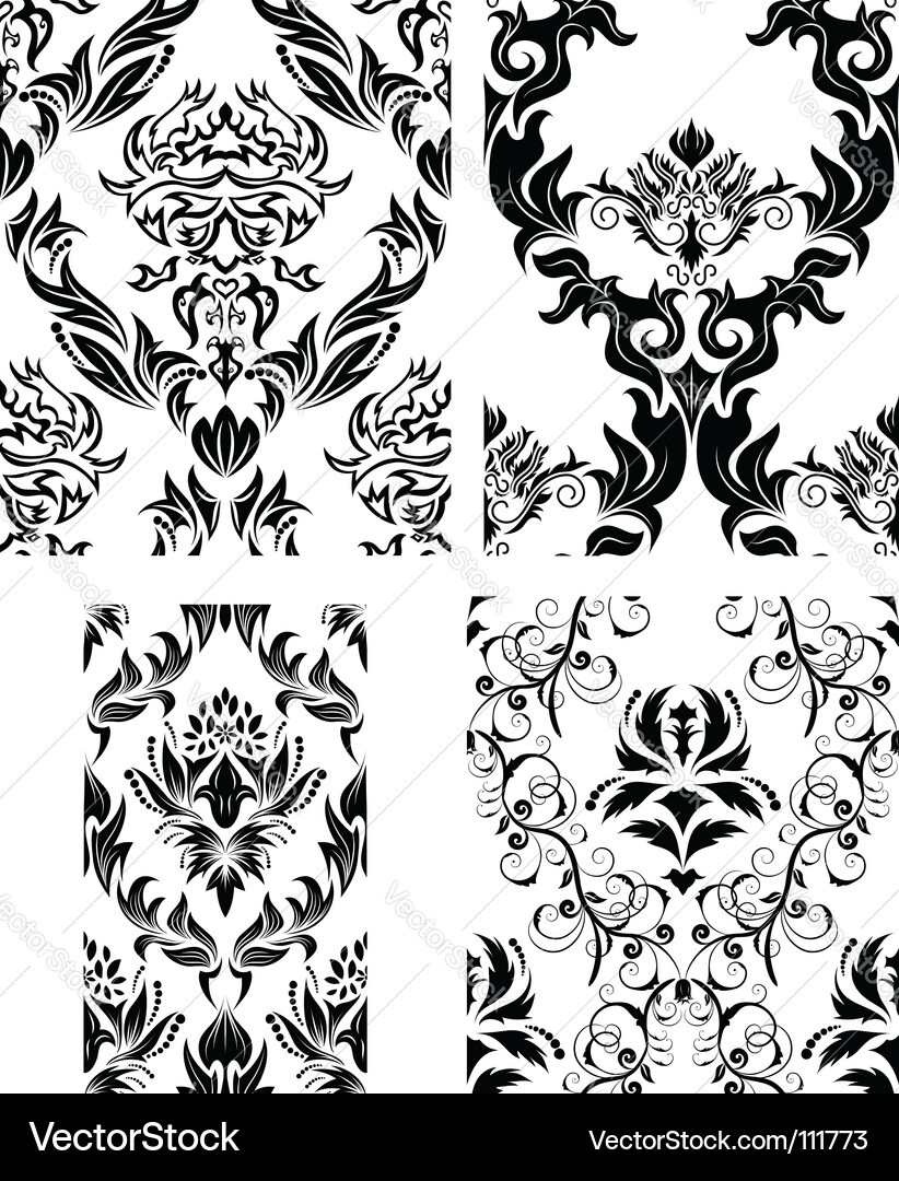 Damask patterns set vector image
