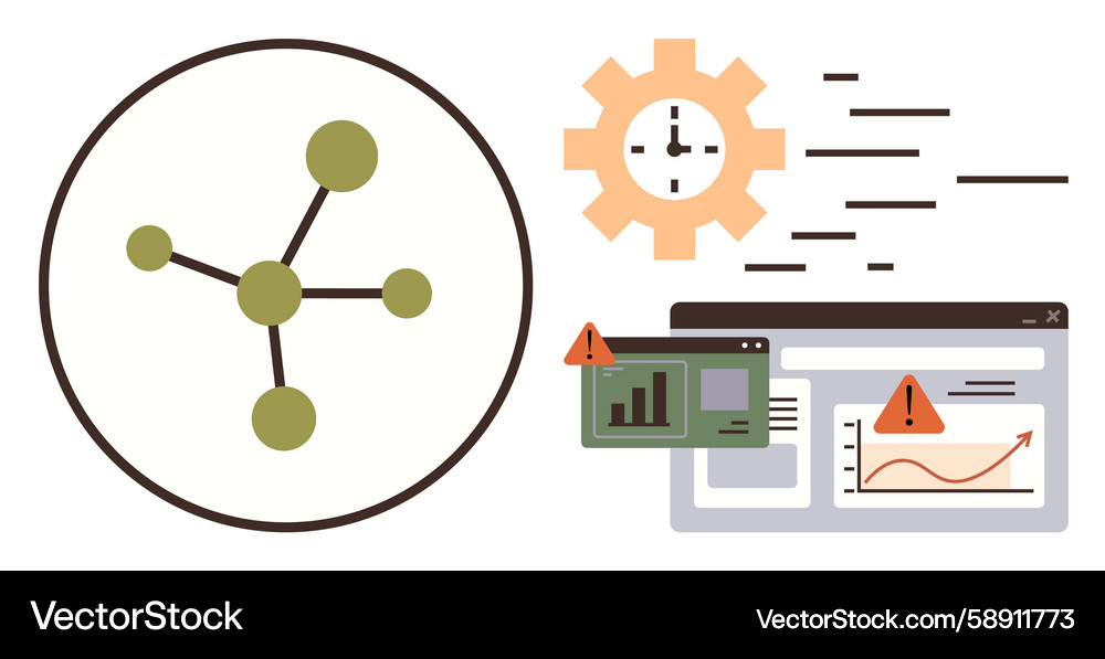 Data network with warning alerts and graphical Data network with warning alerts and graphical Vector Image