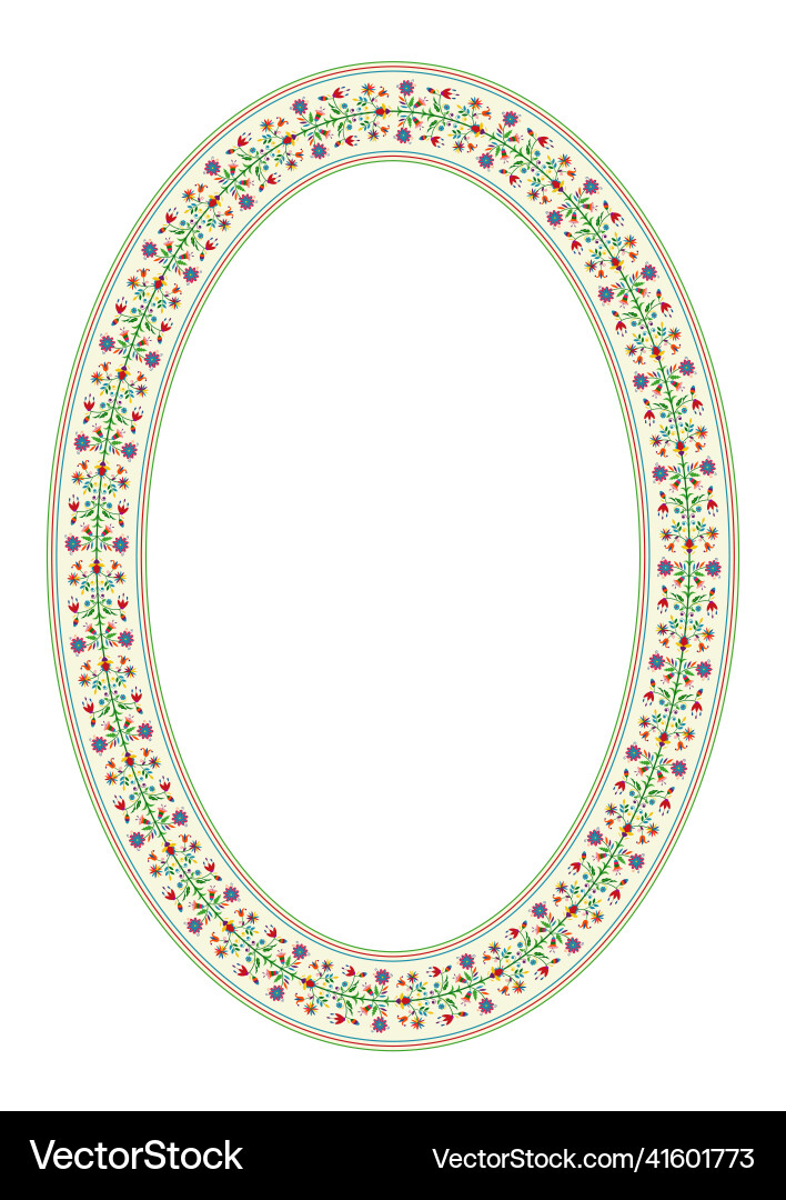 Decorative oval frame with flower design isolated vector image