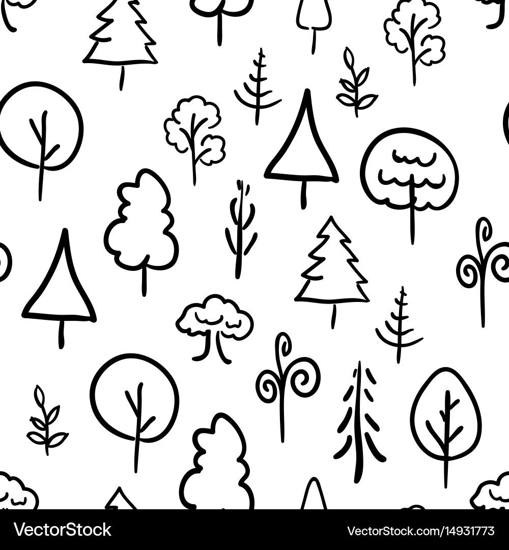 Hand-Drawn Tree Pattern - Retro Style vector image