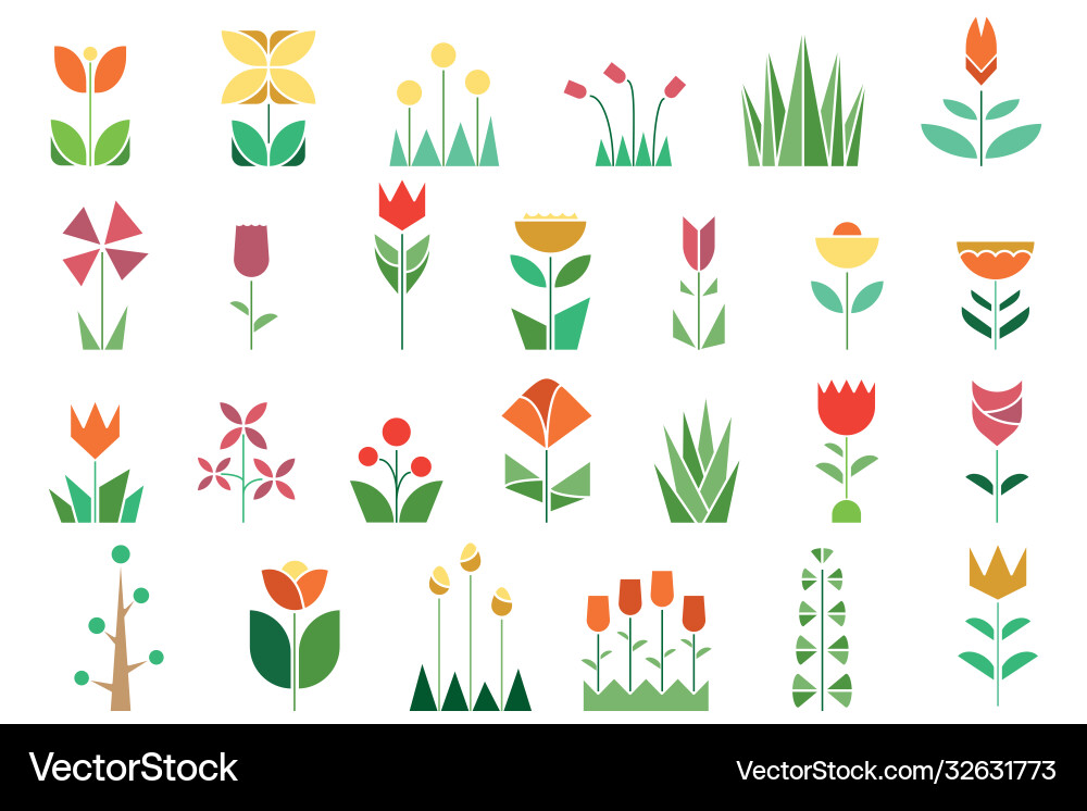 Nature flora trees flowers plants set Nature flora trees flowers plants set Vector Image