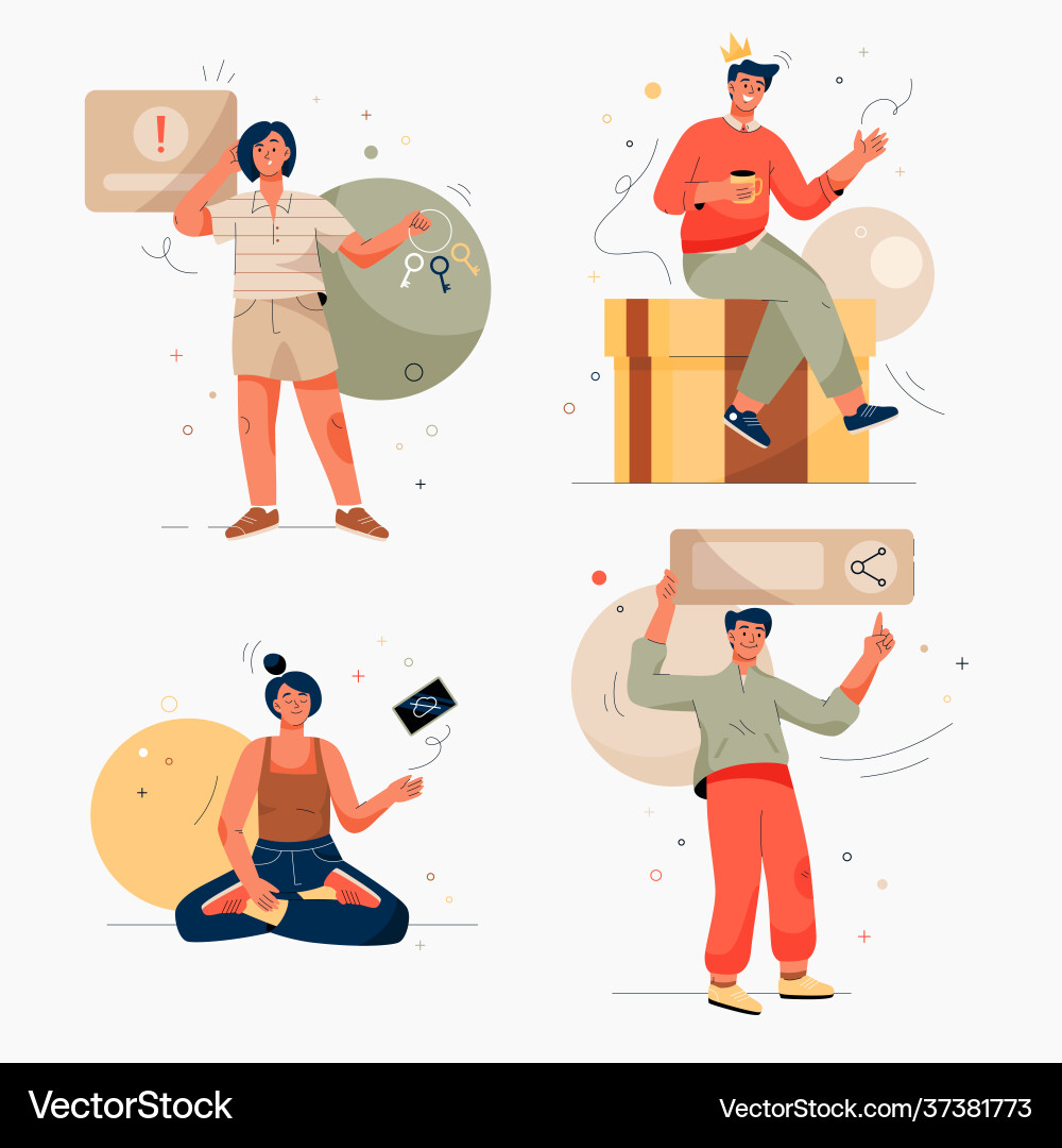 Onboarding isolated scenes set getting to know Onboarding isolated scenes set getting to know vector image