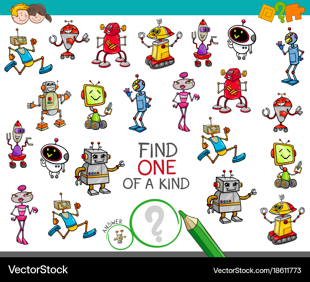 One of a kind game with robot characters vector image