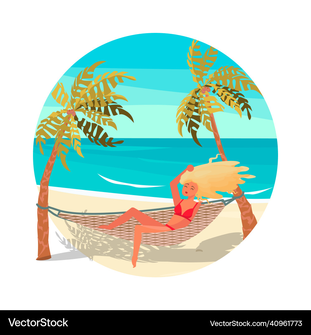 Round icon summer activity young beautiful girl Round icon summer activity young beautiful girl vector image