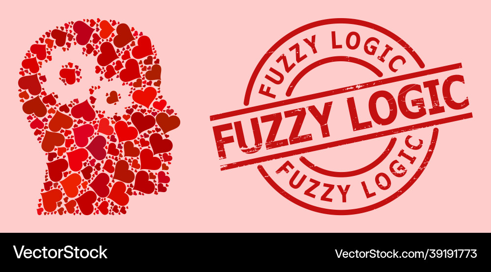 Scratched fuzzy logic stamp and red heart head Scratched fuzzy logic stamp and red heart head vector image