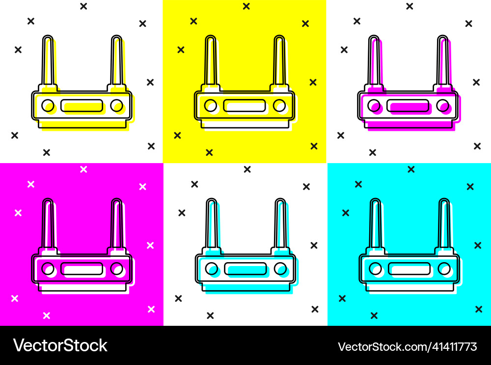 Set router and wi-fi signal icon isolated on color Set router and wi-fi signal icon isolated on color vector image