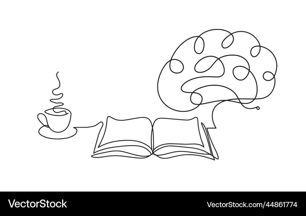 Abstract open book with brain as line drawing vector image
