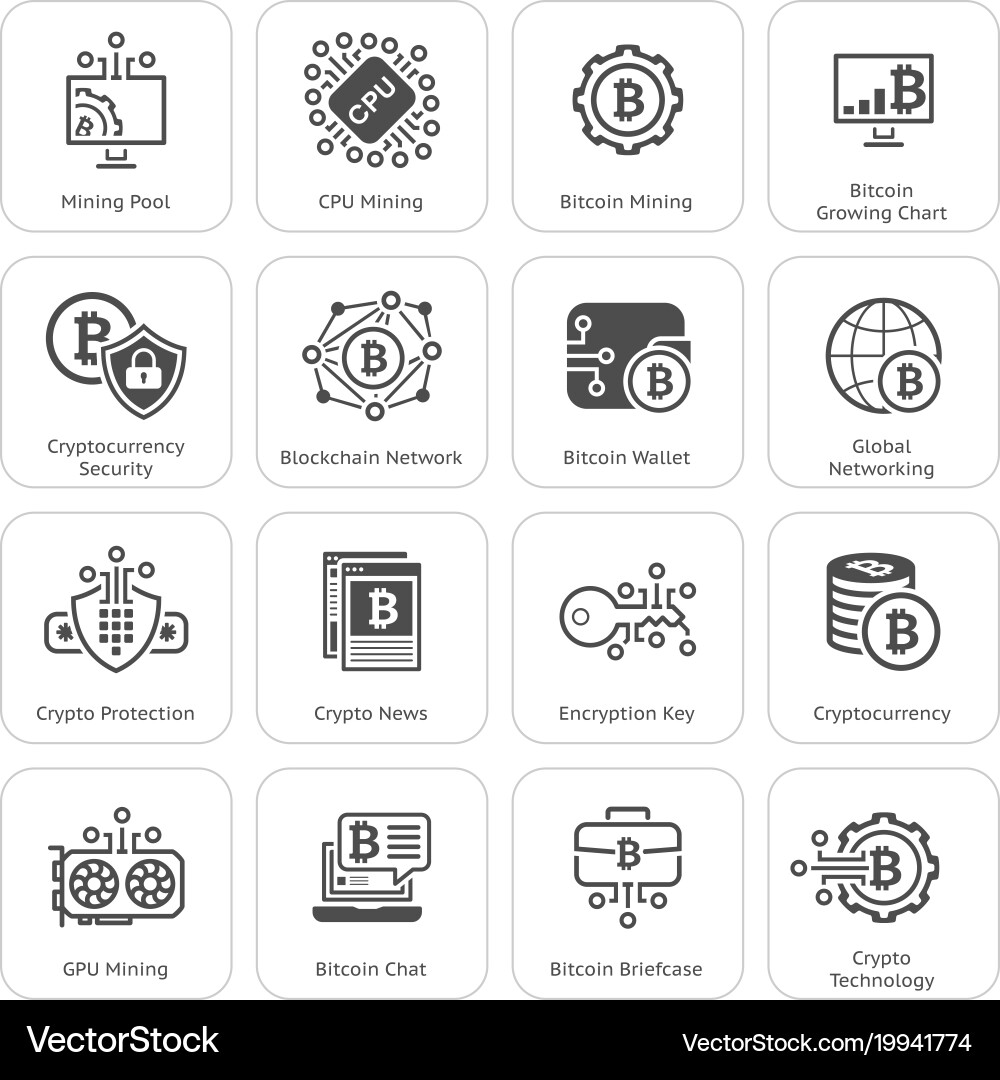 Bitcoin and blockchain cryptocurrency icons vector image