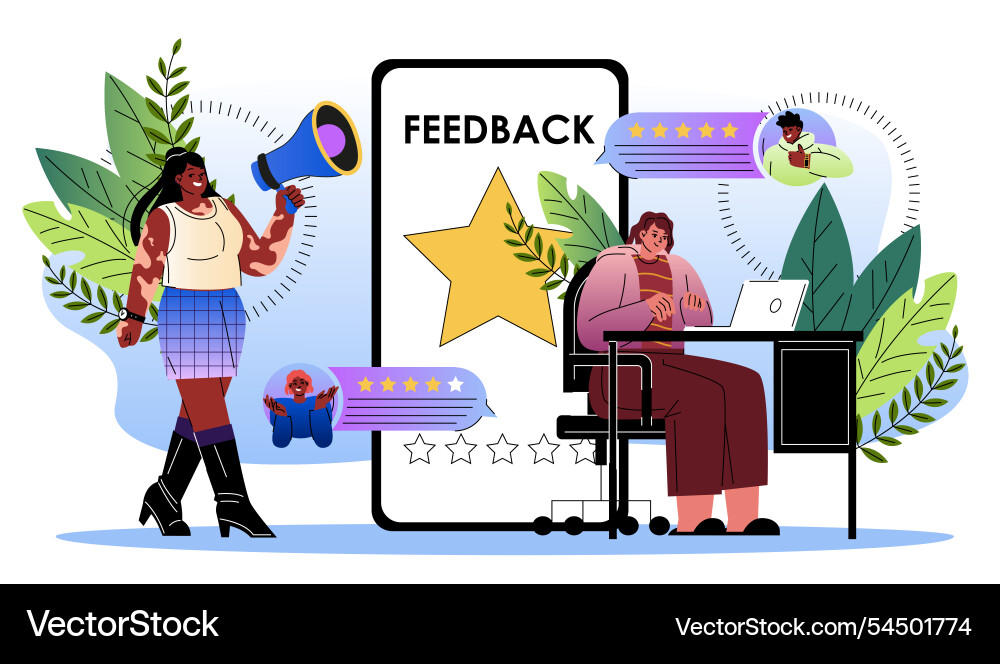 Customer website feedback women reads comments Customer website feedback women reads comments vector image
