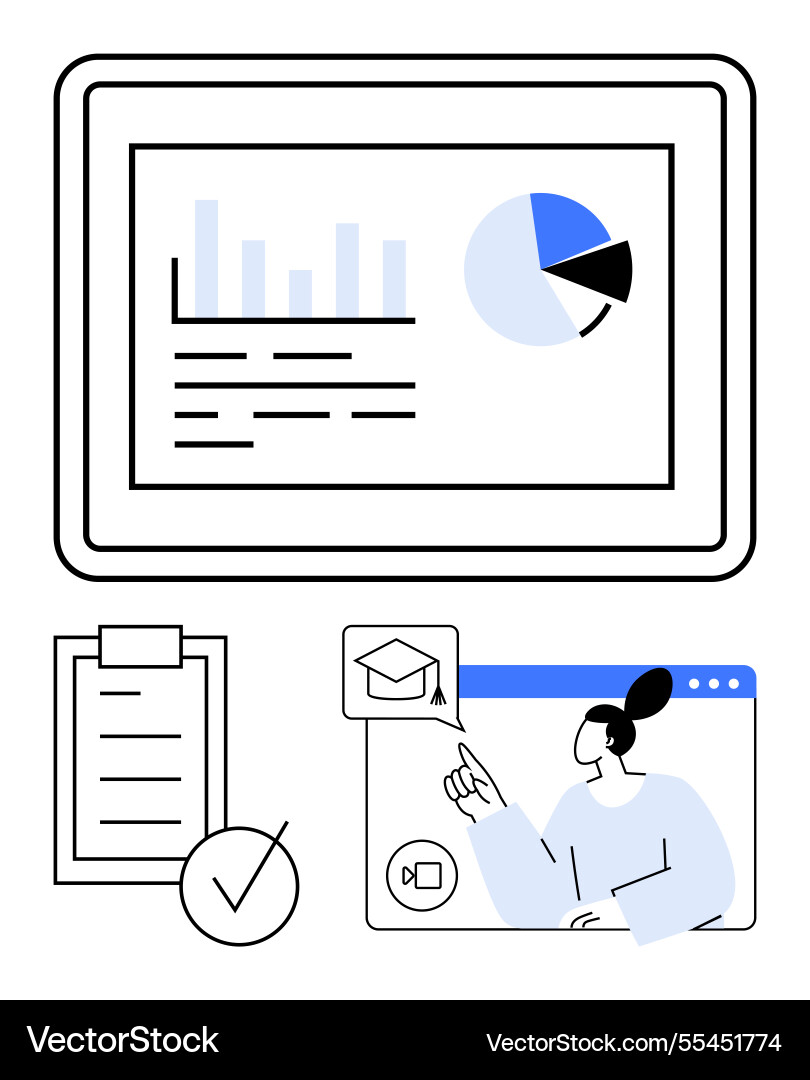 Data analysis checklist and e-learning concept Data analysis checklist and e-learning concept vector image