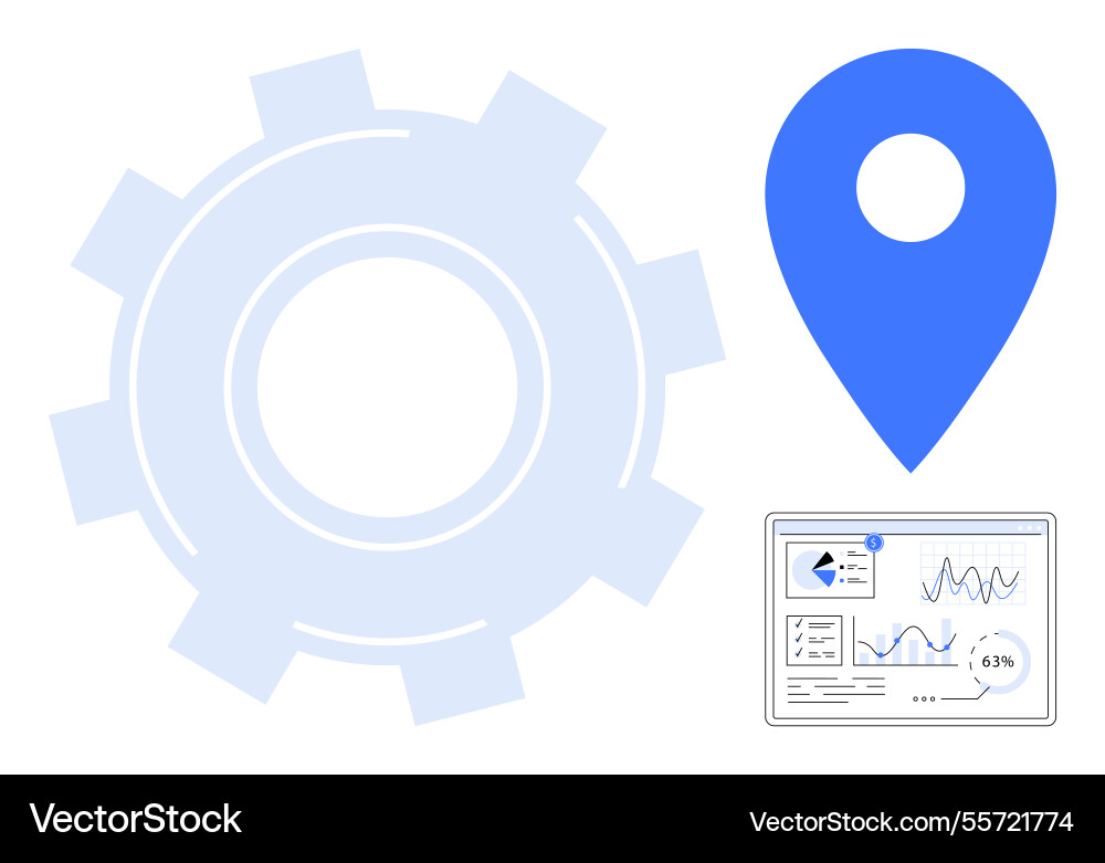 Data-driven location analysis with gear and pin Vector Image