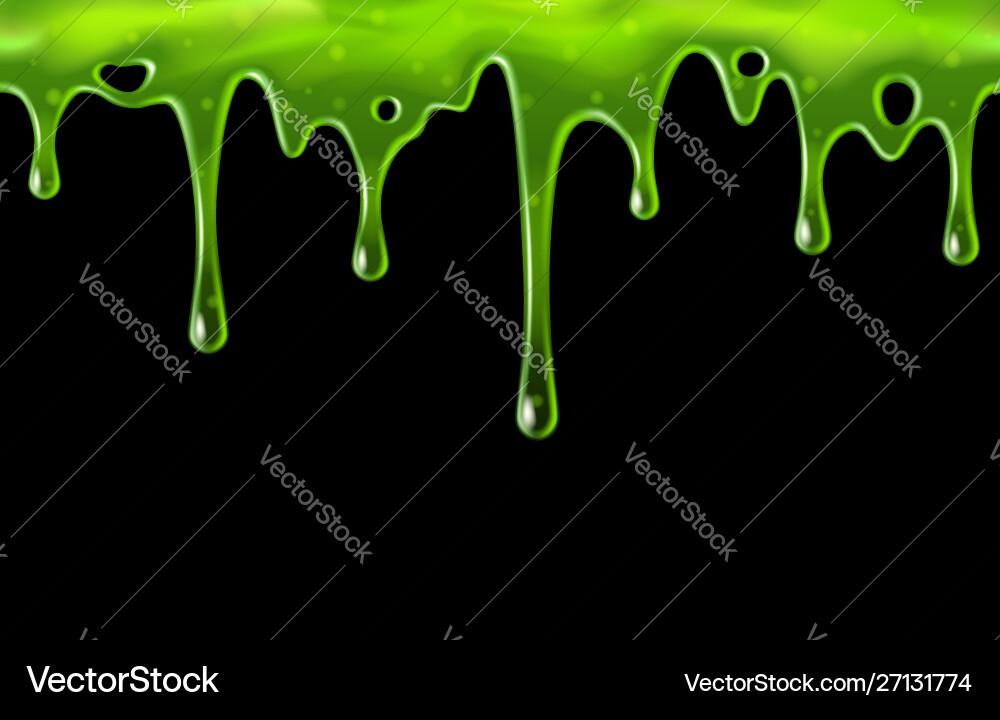 Dripping green slime with blobs seamless border vector image