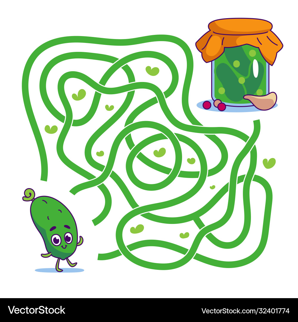 Help cute cucumber find path to pickles maze Help cute cucumber find path to pickles maze vector image