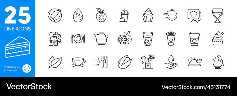 Outline icons set ice tea medical food Outline icons set ice tea medical food vector image
