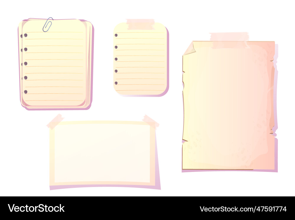 Set empty papers for notes journal with tape Set empty papers for notes journal with tape Vector Image