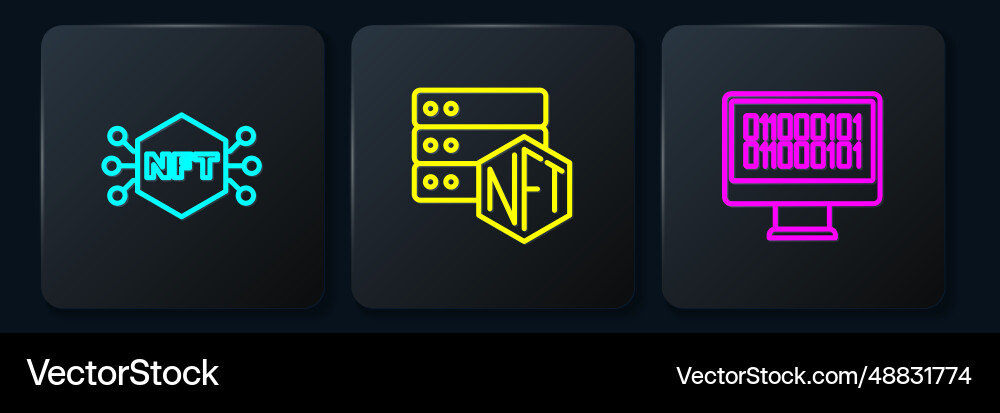 Set line nft digital crypto art binary code Set line nft digital crypto art binary code vector image