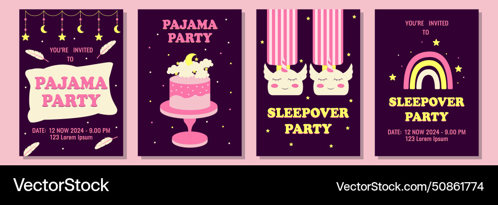Set of invitations or posters for pajama party Set of invitations or posters for pajama party vector image