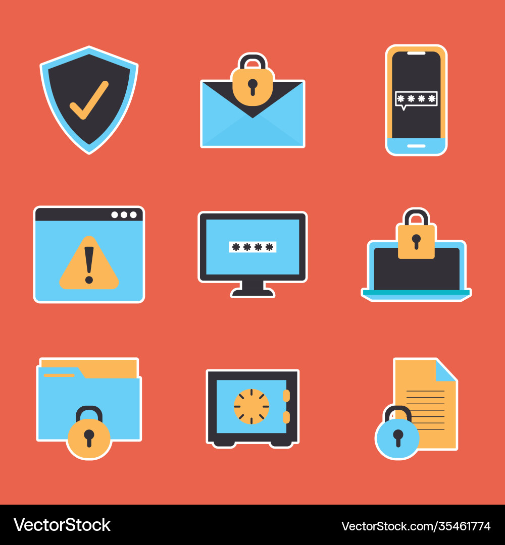 Set security icons on a red background Set security icons on a red background Vector Image
