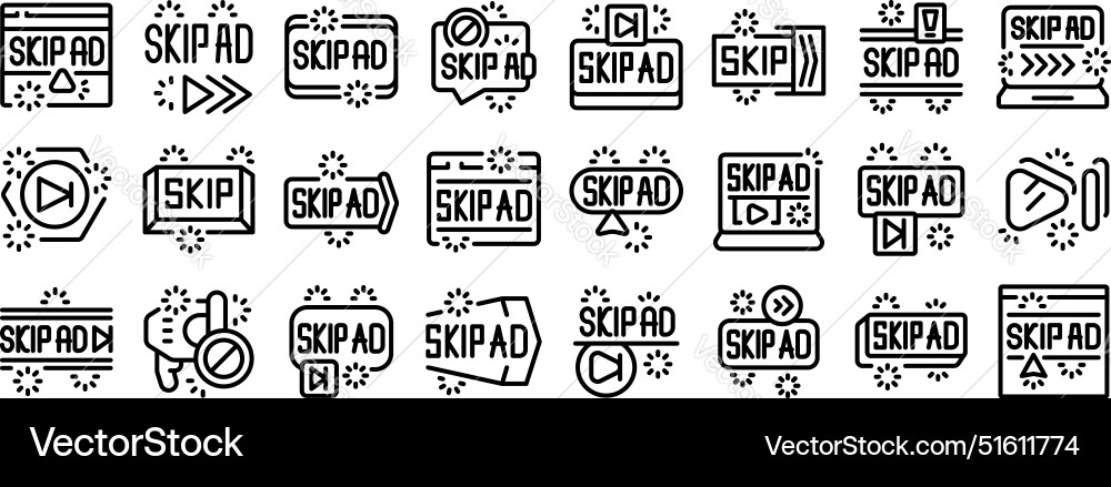 Skip ad icons set of showing different Skip ad icons set of showing different vector image