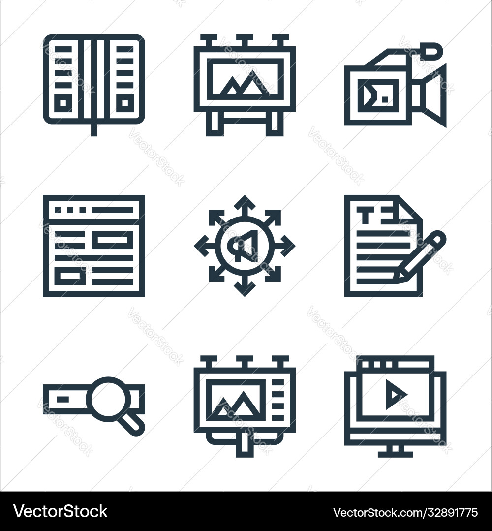 Advertisement line icons linear set quality Advertisement line icons linear set quality vector image