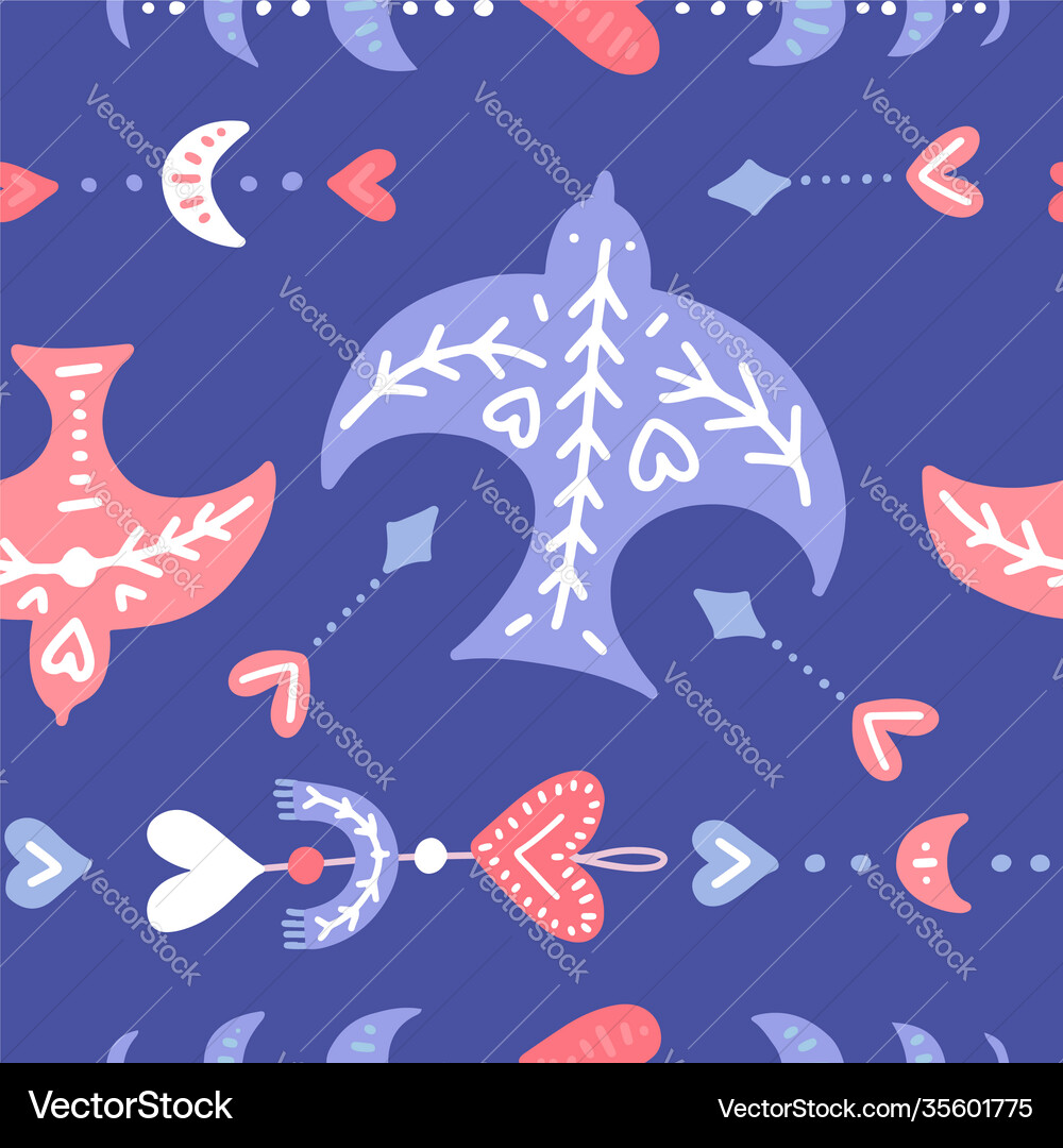 Boho style flying swallow seamless pattern Boho style flying swallow seamless pattern Vector Image