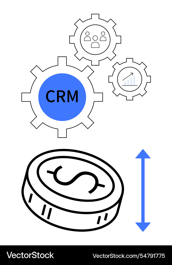 Crm with gears showing customer data and economic Crm with gears showing customer data and economic vector image