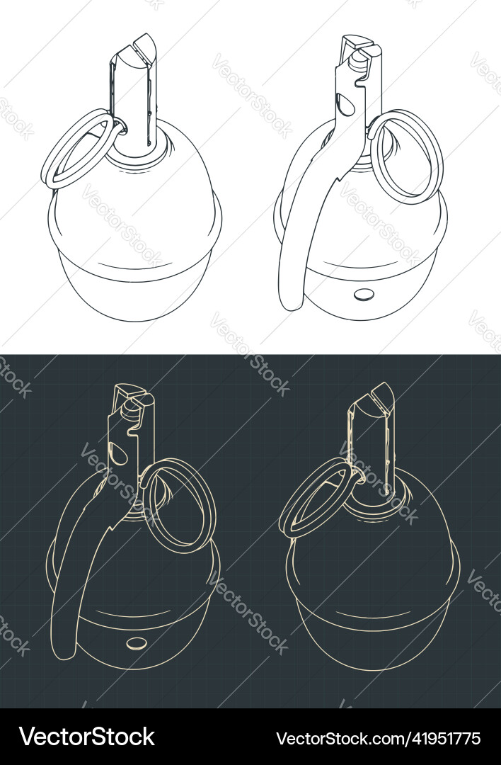 Hand grenade isometric drawings Hand grenade isometric drawings vector image