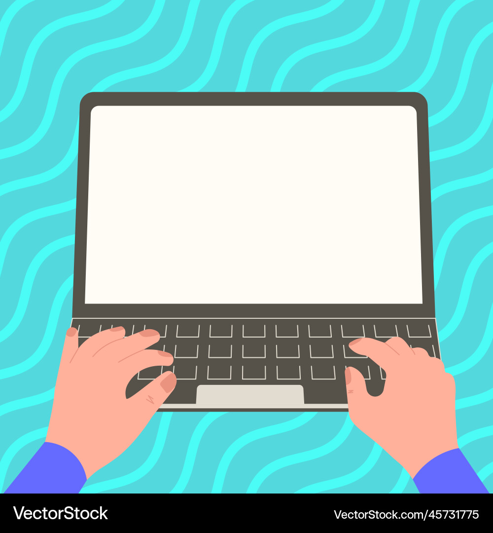Hands typing text with keyboard laptop screen Hands typing text with keyboard laptop screen Vector Image
