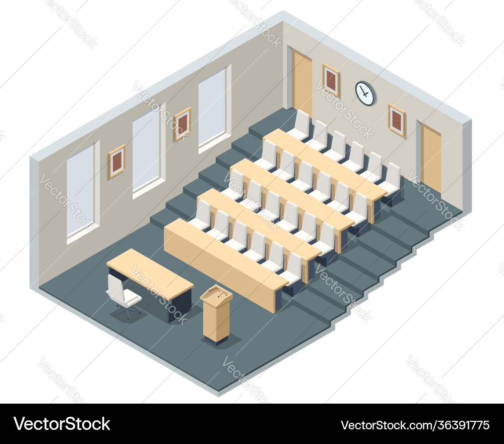 Isometric lecture hall audience an empty Isometric lecture hall audience an empty vector image