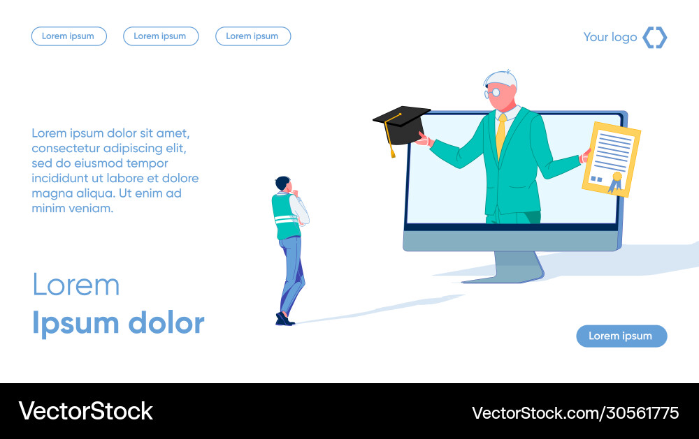 Man on monitor hands graduation diploma to guy vector image