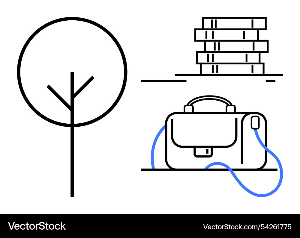 Minimalist tree briefcase and book stack Minimalist tree briefcase and book stack Vector Image