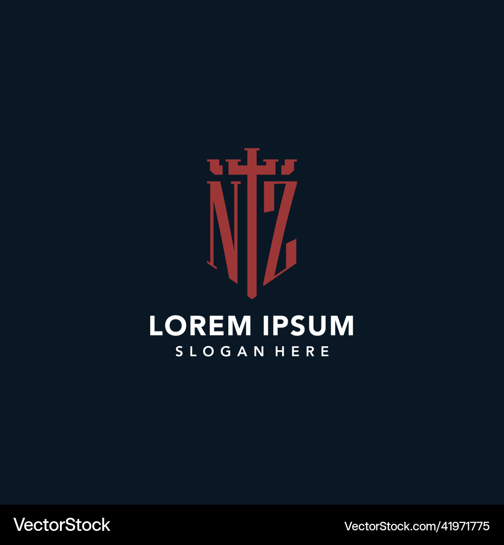 Nz initial monogram logos with sword and shield Vector Image