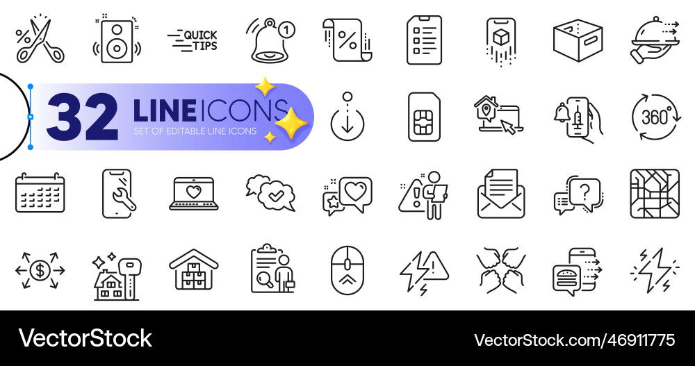 Outline set of checklist scroll down and calendar Outline set of checklist scroll down and calendar vector image