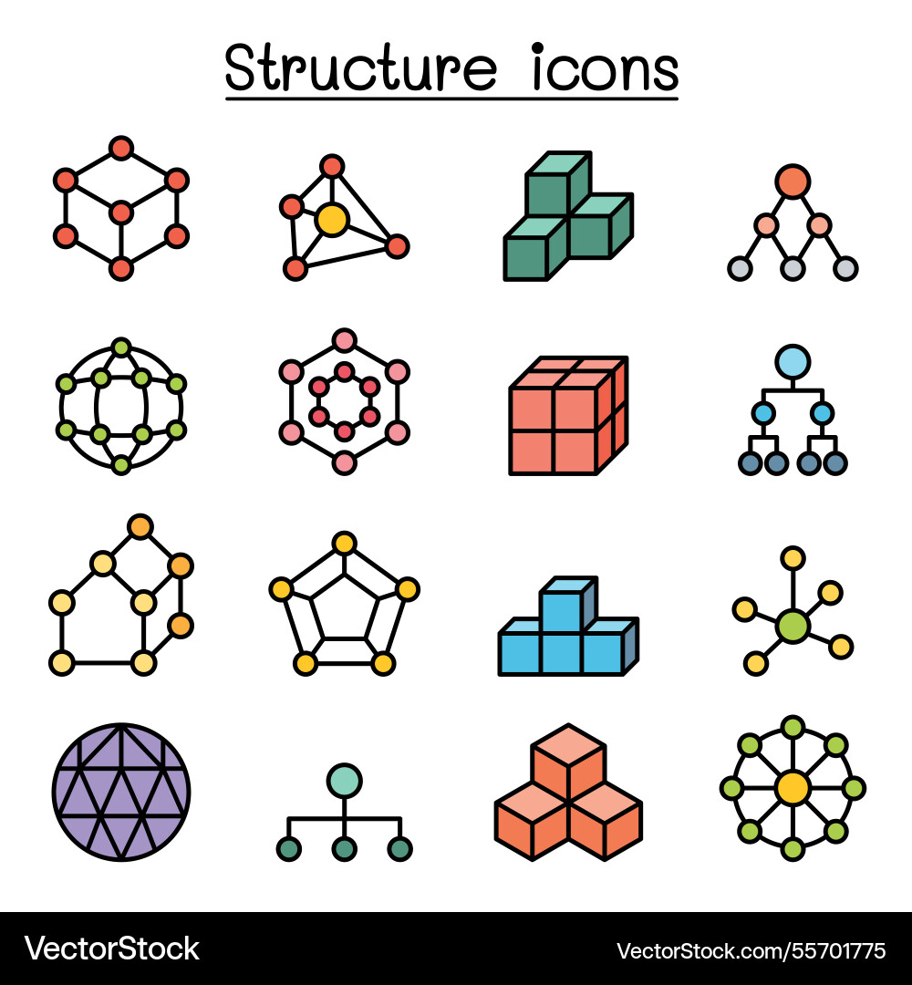Structure icon set in colorline style Structure icon set in colorline style vector image