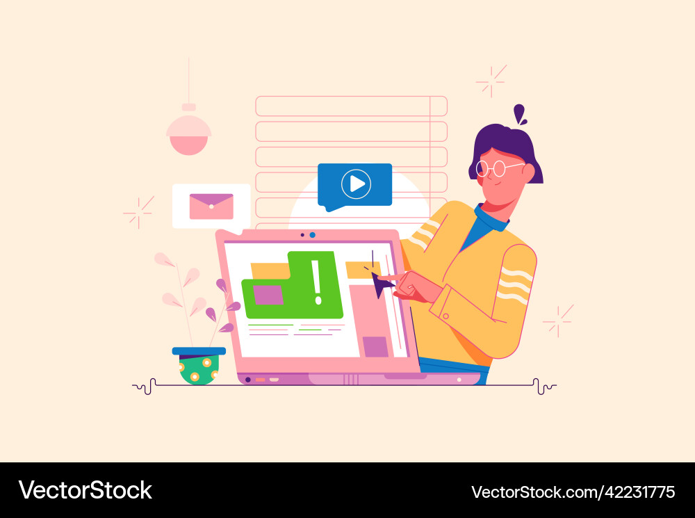 Woman character work on laptop device Woman character work on laptop device vector image