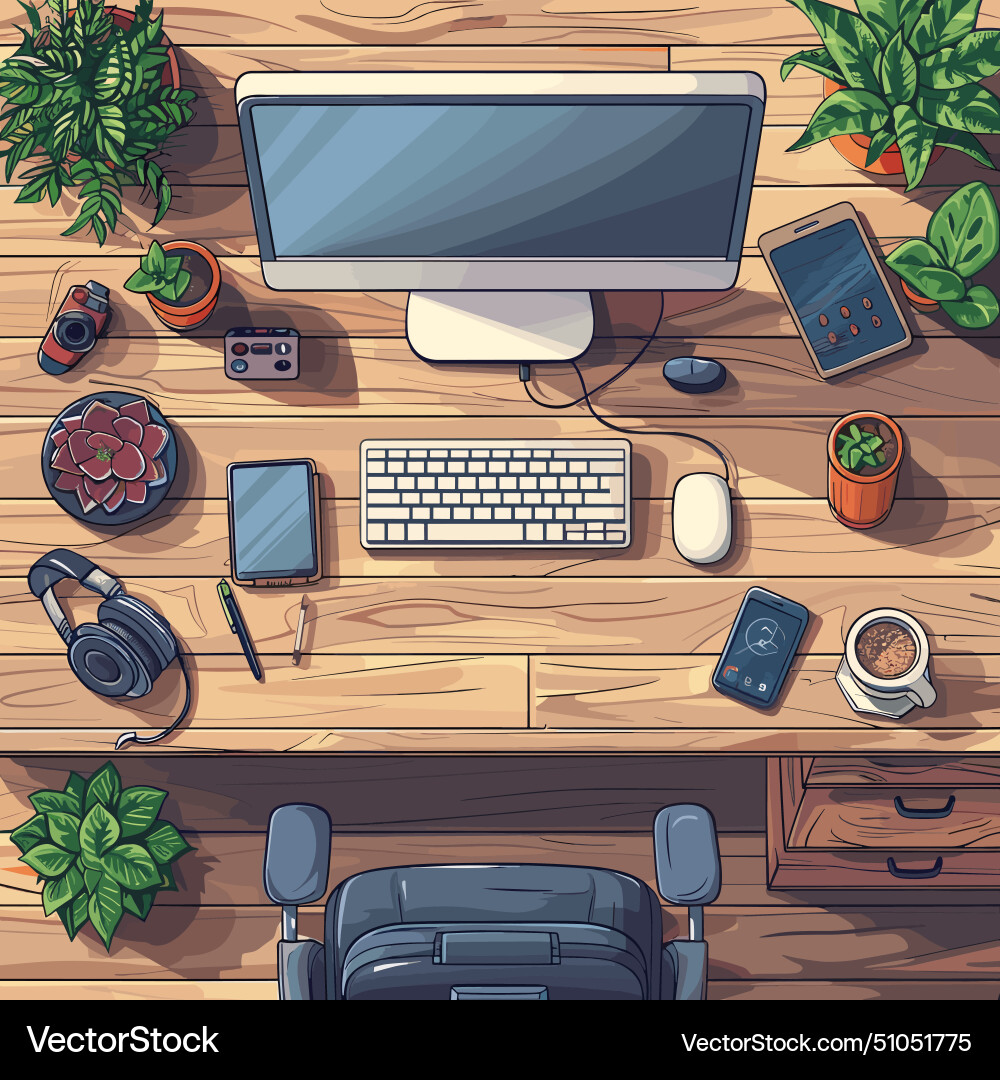 Workplace at table home or office computer Vector Image