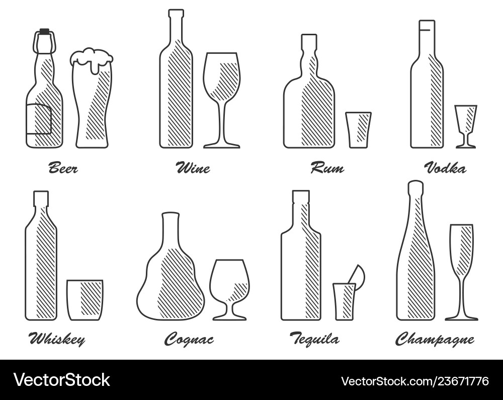 Alcohol type set bw Alcohol type set bw vector image