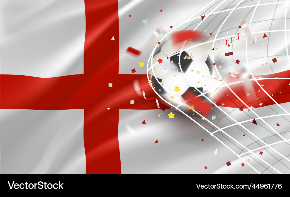 Ball in the soccer net goal concept with flag Vector Image