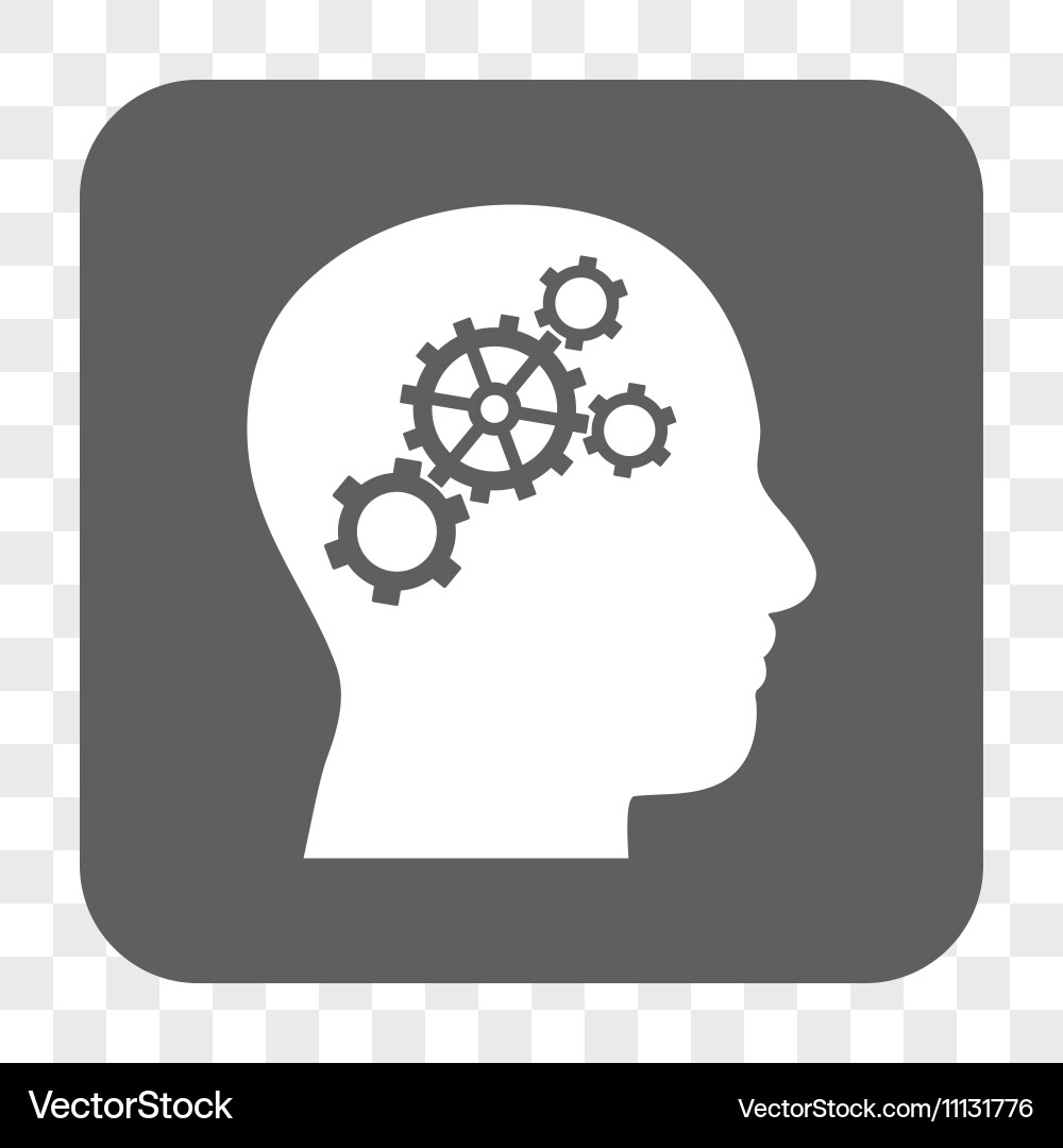Brain gears rounded square button vector image