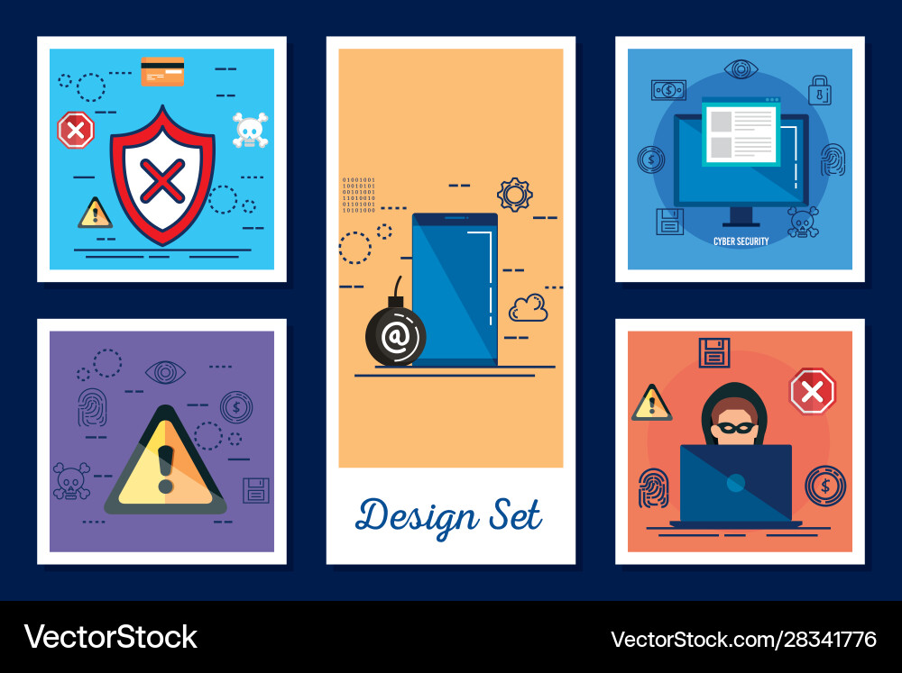 Design set cyber security and icons Vector Image