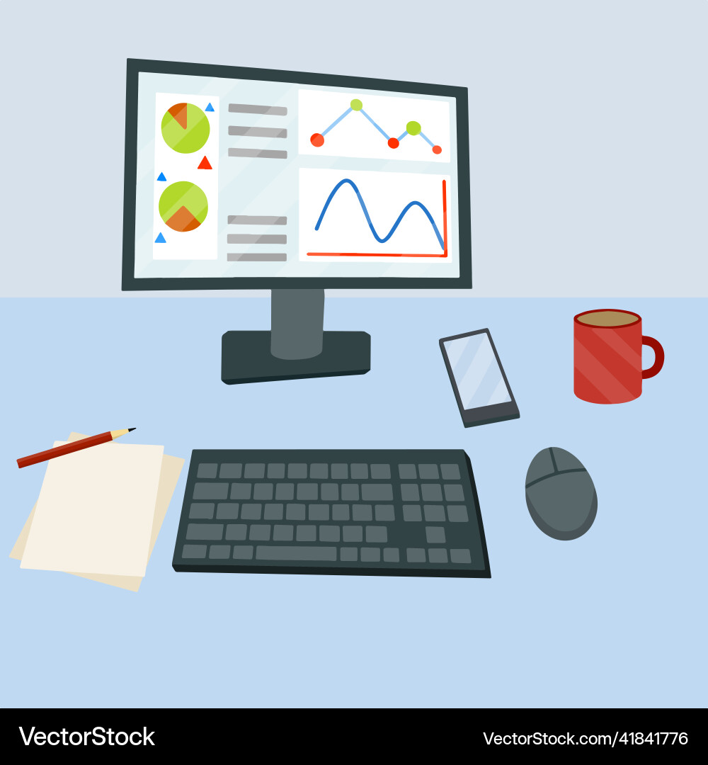 Desktop with computer monitor Vector Image