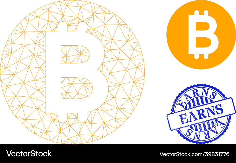 Earns scratched rubber imprint and web net bitcoin Earns scratched rubber imprint and web net bitcoin Vector Image