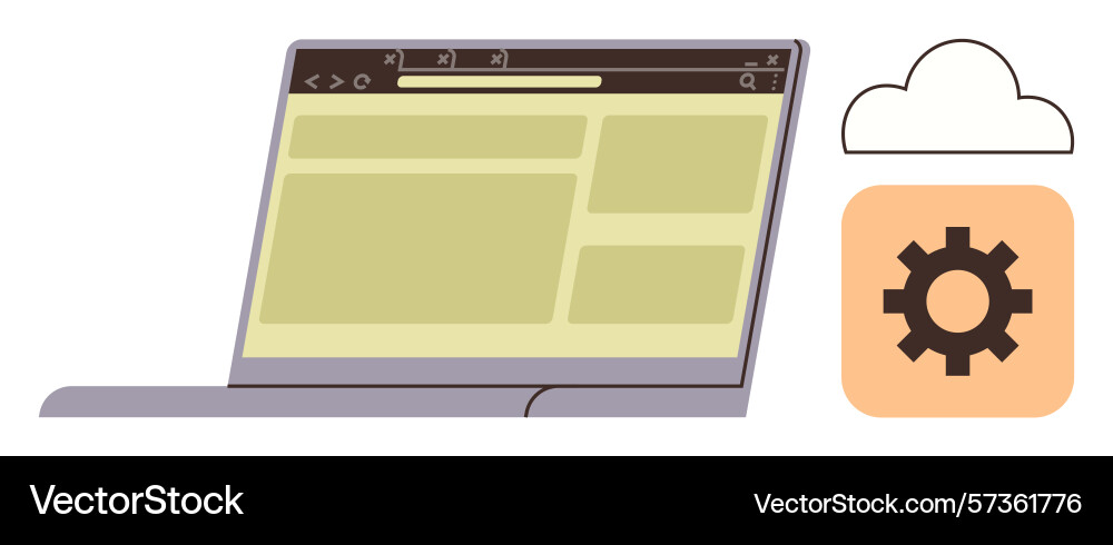 Laptop displaying webpage layout with cloud Laptop displaying webpage layout with cloud vector image