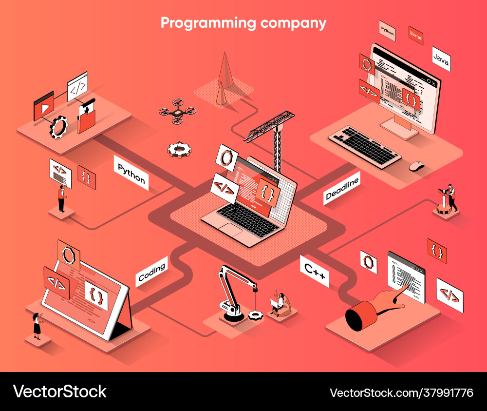 Programming company isometric web banner Programming company isometric web banner vector image
