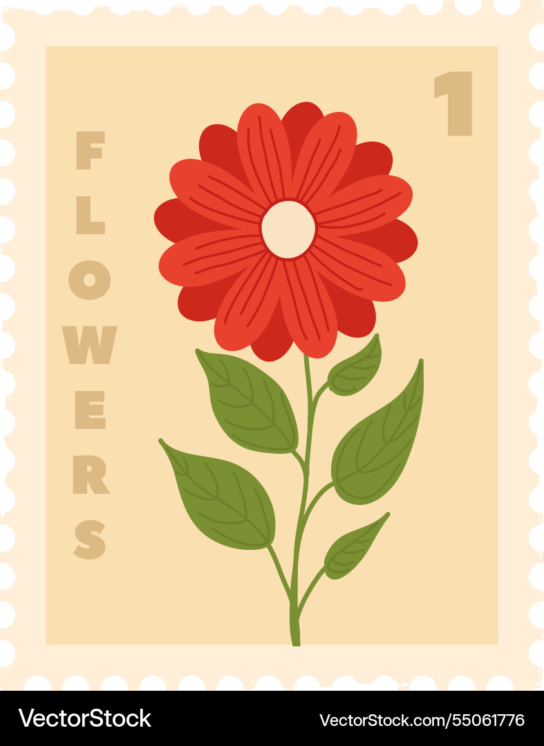Rectangle botanical postage stamp with flower Rectangle botanical postage stamp with flower vector image