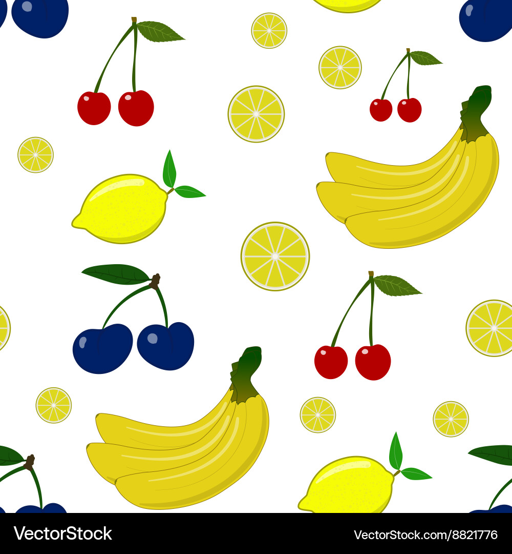 Seamless pattern with lemon plum cherry vector image