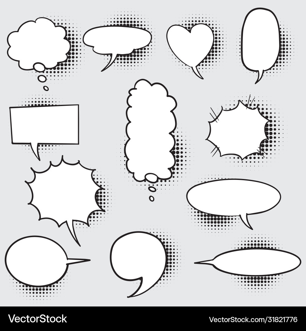 Set hand drawn speech bubbles with halftone Vector Image