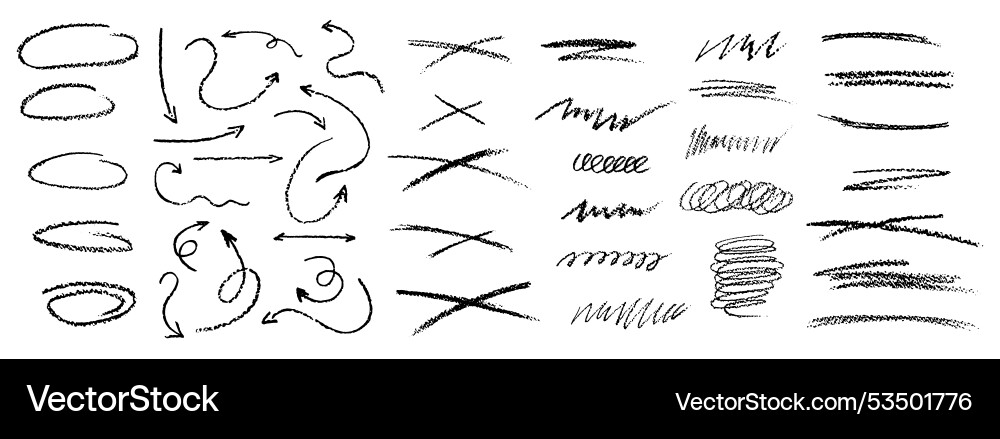 Set of chalk scribble arrows frames and line Set of chalk scribble arrows frames and line vector image